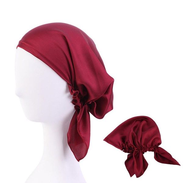 

beanie/skull caps silky pre-tied muslim hijab womens cancer chemo flower print hat turban cap cover hair loss head scarf headwear strech ban, Blue;gray