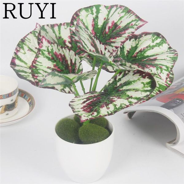 

9 heads artificial purple dot begonia leaves plastic simulation fake plants wedding christmas decoration for home office decor