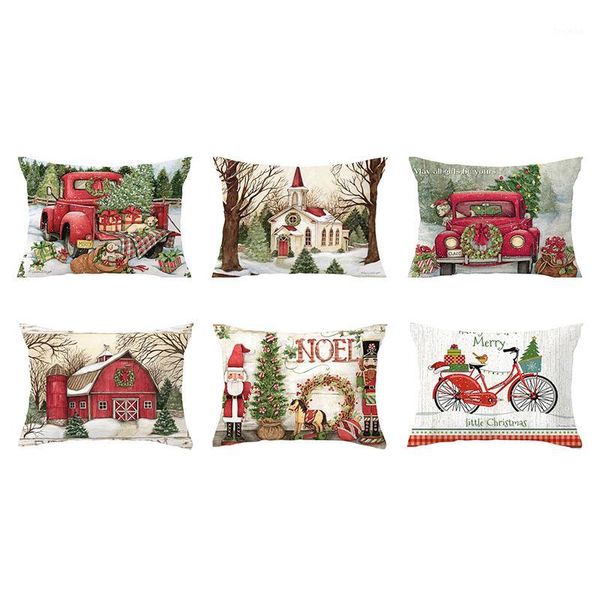 

30*50cm red truck christmas tree linen / cotton polyester cushion cover and sofa pillow case home decorative pillow coveryz051