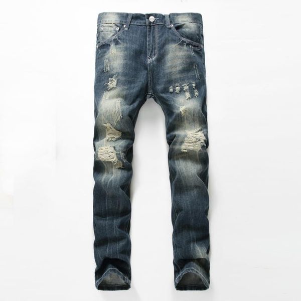 

men's jeans hole pockets for men solid fashion denim slim loose summer winter homme plus size1, Blue