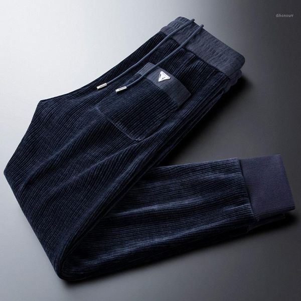 

men's pants light luxury corduroy trousers for men with thickened feet in winter warm loose sports men's trousers1, Black
