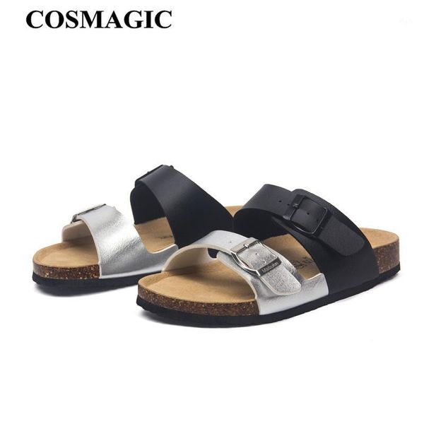 

slippers cosmagic 2021 summer women cork slipper casual beach double buckle non-slip outside slip on slides shoe1, Black