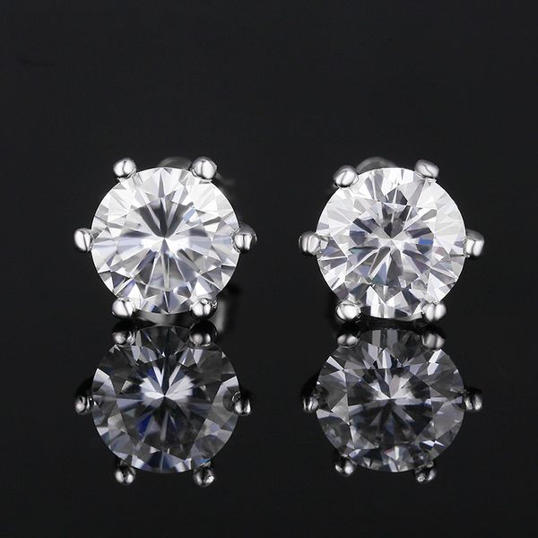 

aiyanishi 0.8ctx2pcs white color moissanite loose stone classic six-claw setting moissanite earrings, Golden;silver