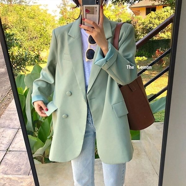 

bella philosophy women spring chic single breasted vintage korean female loose jackets casual street office lady blazers outwear 201201, White;black