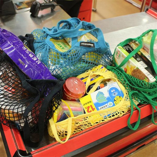 

size color reusable 14 large grocery shopper tote mesh net woven cotton portable shopping bags home storage bagjsvi