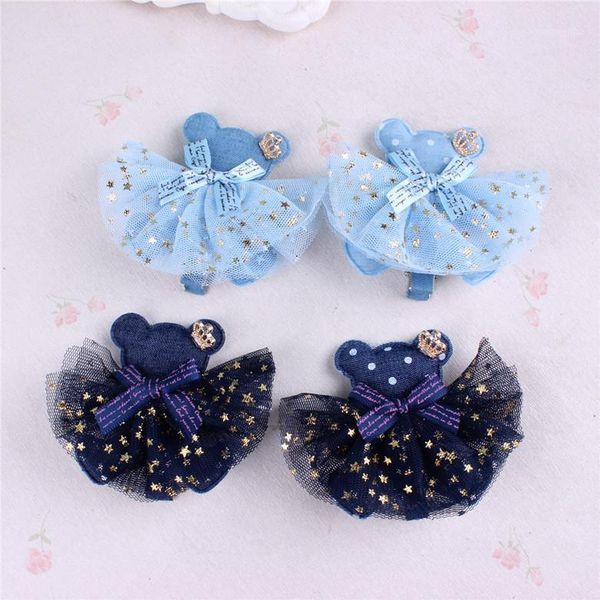 

hair accessories europe and the united states ornaments cute bear hairpin children star network yarn side clip meng head jewelry1, Slivery;white