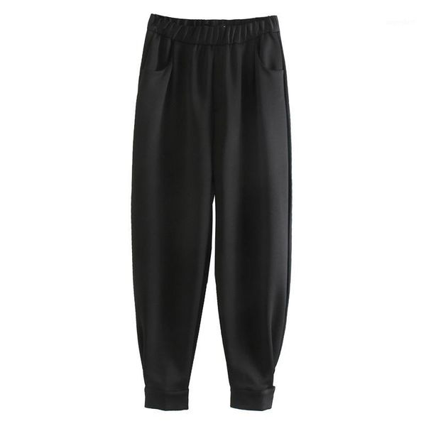 

agong spring new casual pants women fashion solid elastic waist trousers women elegant harem ankle banded pants female ladies cz1, Black;white