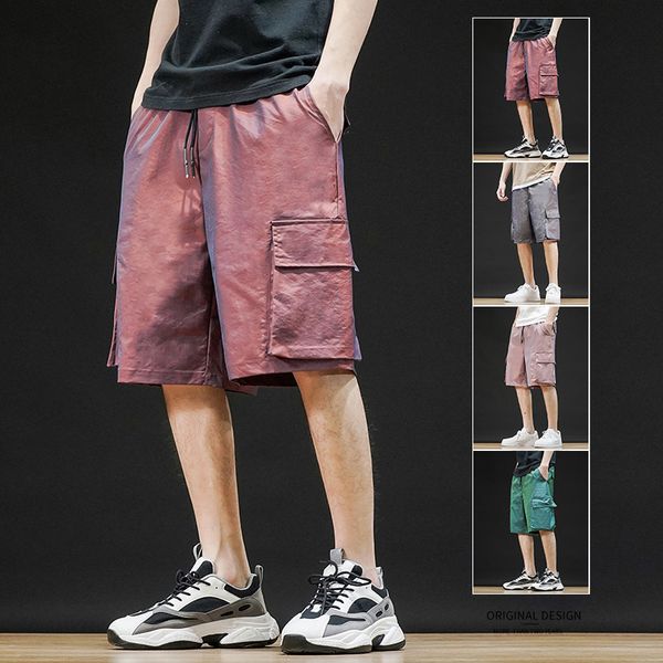 

summer big pocket work clothes denim shorts fashion brand loose straight trend korean home pants men's, White;black