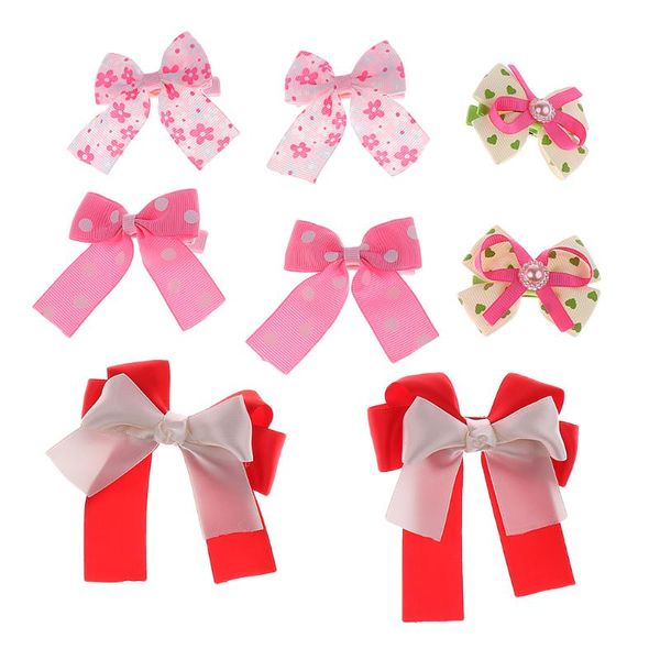 

hair accessories 8 pcs handmade bow clip alligator clips kids girls ribbon sides girl pink red yellow candy color hairchip, Slivery;white