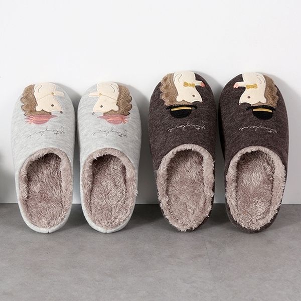 

winter cute house women fur slippers cartoon hat hedgehog non-slip indoor bedroom warm ladies furry slides couples shoes y201026, Black