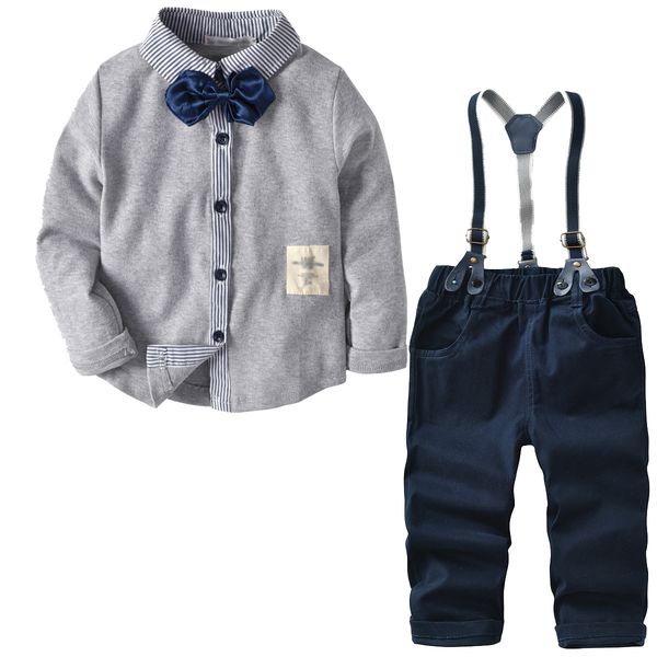 

2020 новая осенняя детская одежда новый мальчик рубашка длинные рукавицы нагрудника брюки брюки джентльмен детский костюм юбилей, Blue
