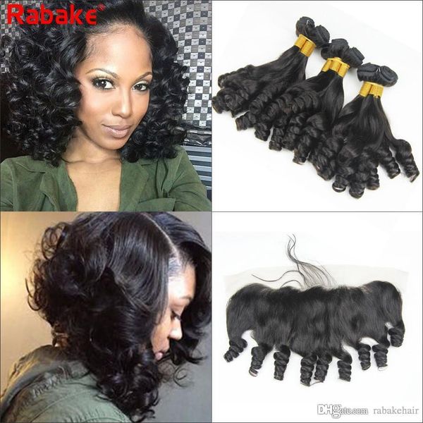 

aunty funmi hair bundles with frontal 8a grade peruvian unprocessed human hair bundle deals funmi bouncy curly weaves 13x4 fronal closure, Black;brown