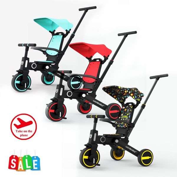 

7 into 1 compact folding tricycle for kids baby pedal trike stroller toddler portable travel pushchair trolley