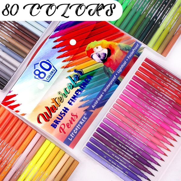 

80 120 dual tip brush pens fineliner pens felt tip coloring pens markers for colouring h wmtzfj, Black;red