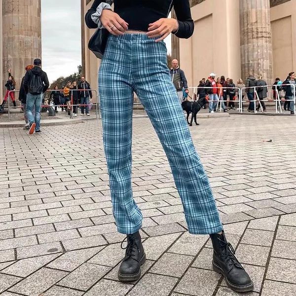

women 90s vintage retro plaid tilden pants harajuku fashion straight pant women trousers streetwear bm girls checkered sweatpant, Black;white