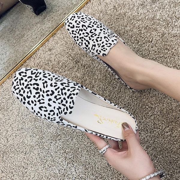 

slippers women's mules shoes fashion flat half female square head leopard comfy wear ladies's home1, Black