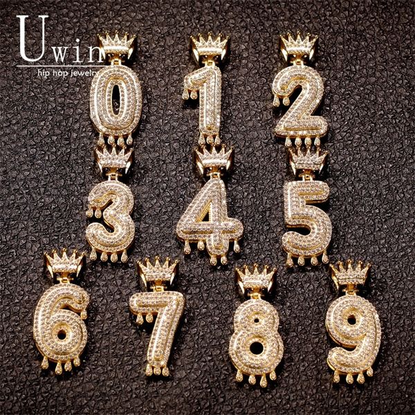 

uwin custom crown drip numbers bling bling iced out necklace for men women gold color cubic zircon hip hop jewelry 201013, Silver