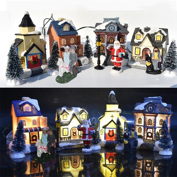 

new christmas decorations light house 10 pieces small house decorated with santa claus set gifts