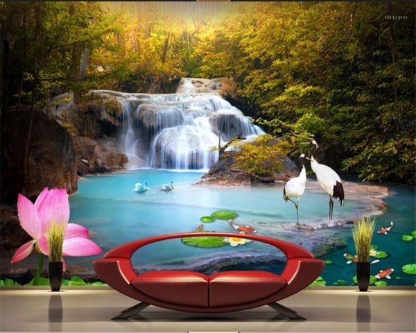 

3d mural wallpaper beautiful landscape painting fine water long stream natural scenery romantic scenery decorative wallpaper1