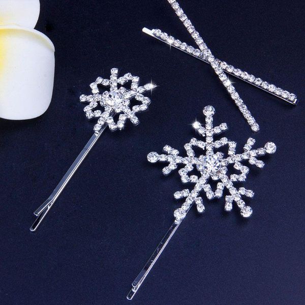 

women girls winter snowflake bobby pins glitter rhinestone jewelry hair clip