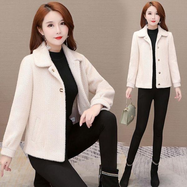 

women's knits & tees women 2021 autumn winter fashion imitation mink velvet coat female short solid color jackets ladies warm cardigans, White