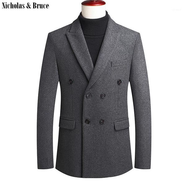 

n&b men's thick woolen coat mens stylish winter coats double breasted peacoat slim fit warm male wool overcoat jackets nzwt11, Black