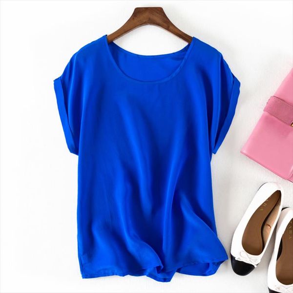 

summer casual large size short sleeved solid color 100% natural silk loose shirt womens clothing drop shipping, White