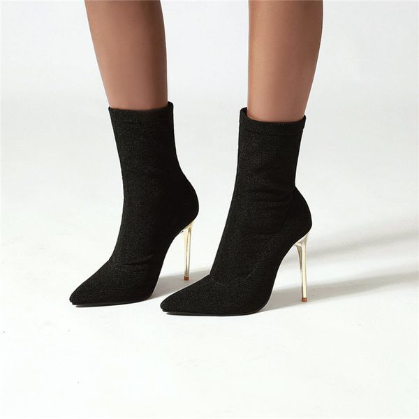 

сексуальный носок стрейч тонкая лодыжка для женщин высокие каблуки мода леопардовые туфли весна осенние сапоги женские большие размеры 48, Black
