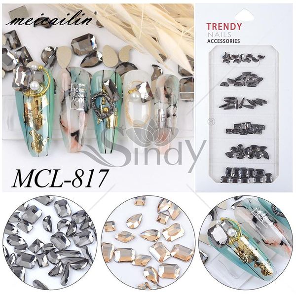 

60pcs mixed color 3d rhinestones nail art decorations crystal gems jewelry mix style stones charm glass manicure accessories set, Silver;gold