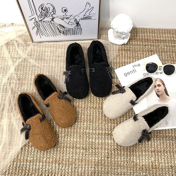 

круглый носок женщины мокасины меховые корейские обувь неглубокий рот женские мокасины все-матч женская обувь повседневная кроссовка 2020 зи, Black