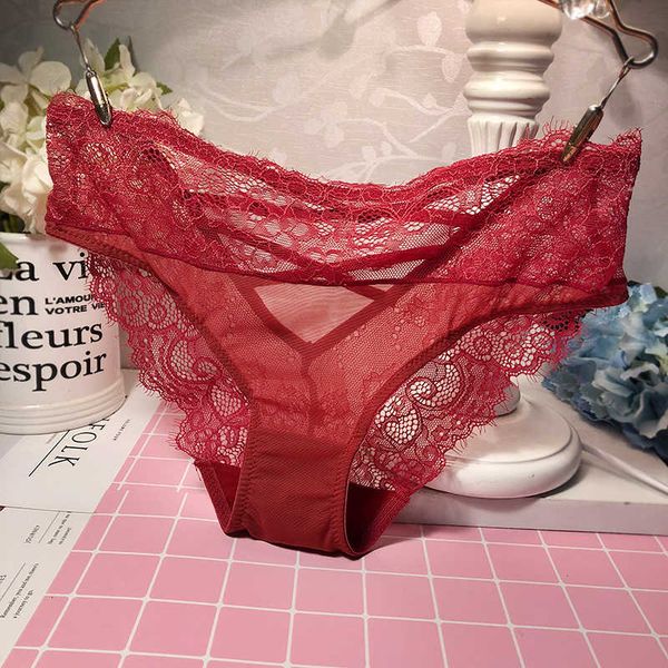 

traceless eyelashes transparent mesh lace underwear women's cotton crotch comfortable fashion triangle bottoms, Black;pink