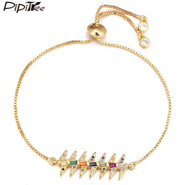 

charm bracelets pipitree unique cubic zirconia tooth geometric bracelet fashion ladies women bangle slider chain cz punk jewelry1, Golden;silver