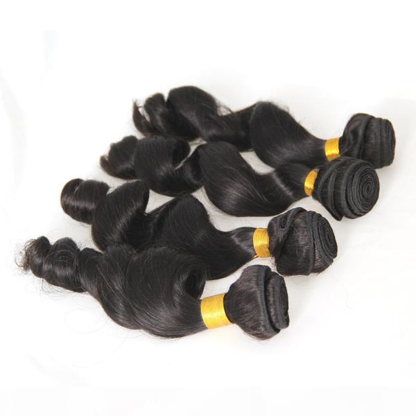 

natural color brazilian loose wave 4 bundles 100% human hair weave bundles natural color hair weaving, Black