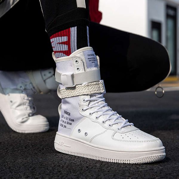 

canvas white sports leisure high board shoes long men's martin military work wear leather boots, Black