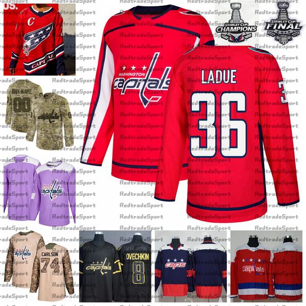 

2021 reverse retro customize 36 paul ladue washington capitals champions hockey jersey golden edition camo veterans day fights cancer shirt, Black;red