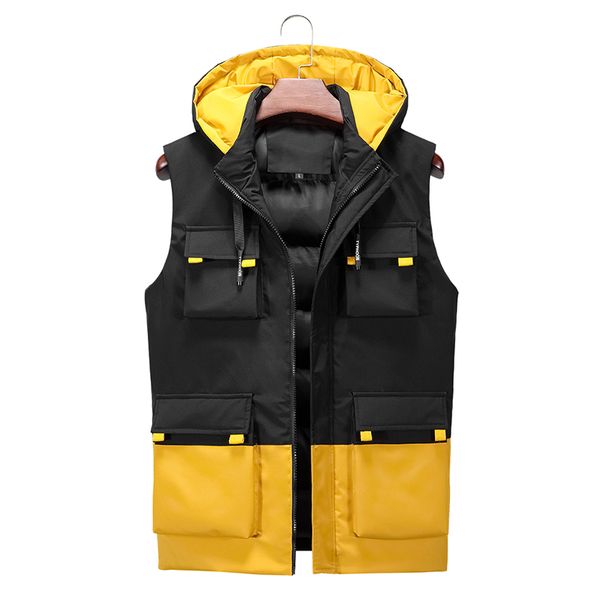 

down cotton vest men's autumn and winter jacket youth korean version plus velvet thick warm waistcoat vest vest, Black;white