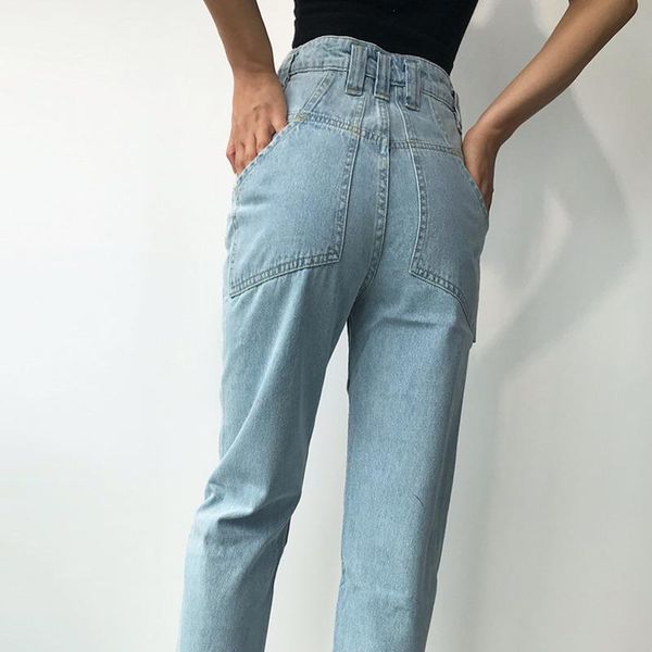 

europe autumn 2020 new women's clothing light color multi-pocket high waist hip straight jeans high ankle-length pants 0cjy, Blue