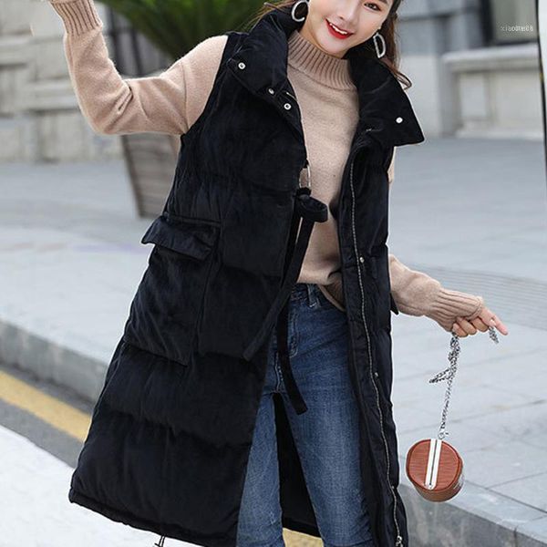 

autumn winter cotton vest women ladies casual waistcoat female sleeveless long vest jacket slim fit warm simple coat #311, Black;white