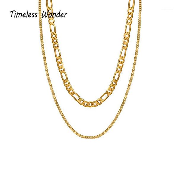 

timeless wonder brass geo layered pave chains choker necklace women jewelry punk ins star fine trendy boho new 54451, Golden;silver