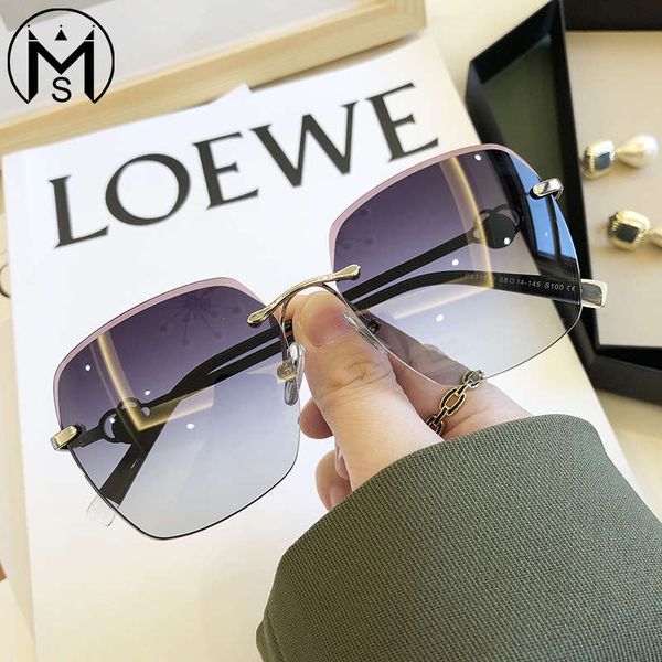 

ms 2020 frameless women's high grade polarizing anti ultraviolet big face fashionable sunglasses driving glasses, Black
