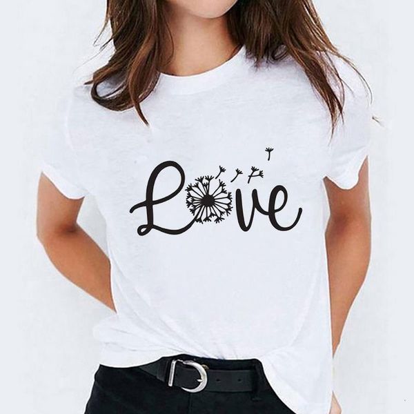 

graphic t shirt for women love dandelion fashion heart summer autumn print lady t-shirts womens ladies female tee t-shirt, White