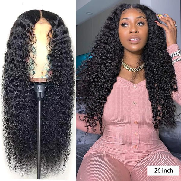 

malaysian curly 13x4 lace front human hair wigs 28 inch deep wave long frontal wig for black women full, Black;brown