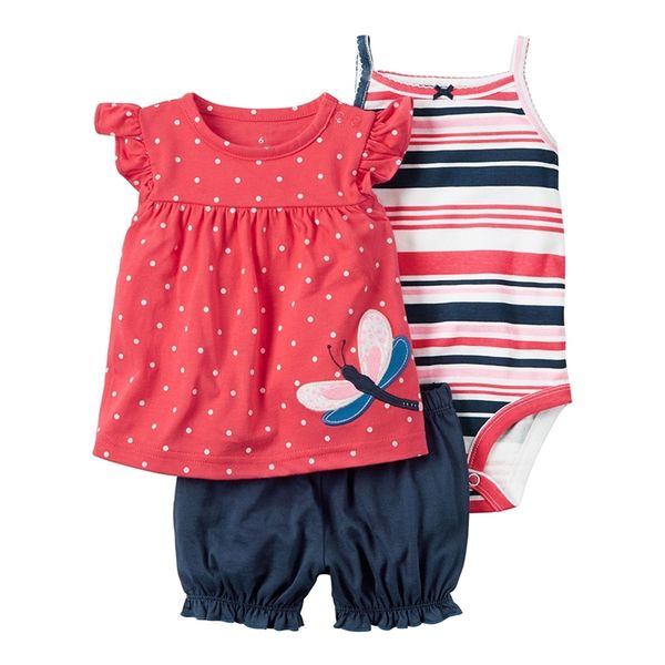 

summer baby girl clothes sleeveless dot t shirt +bodysuit+shorts clothing set newborn outfit new born suit cotton y200803, White