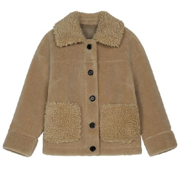 

2021 new arrivals spring autumn women's jackets lambswool coats loose plus size lady wool outerwear thick warm female clothes m6, Black