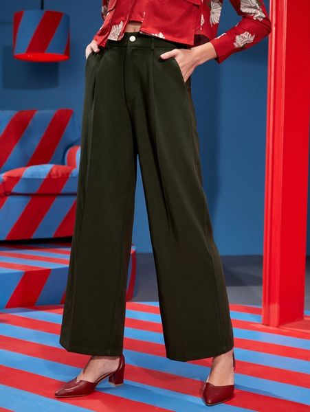 

x ester sulas plicated detail wide leg pants 824q#, Black;white