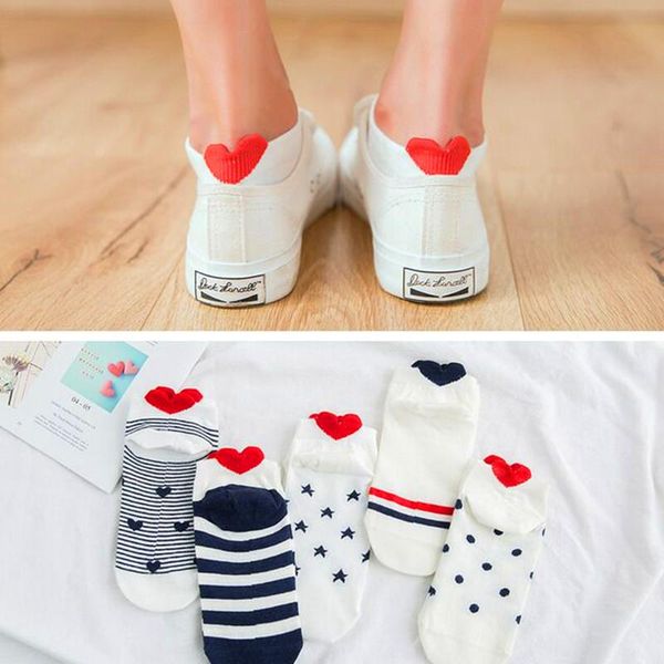 

socks & hosiery 5pairs arrival women cotton pink cute cat ankle short casual happy animal ear red heart gril boat, Black;white