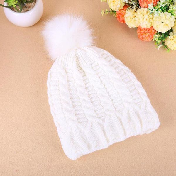 

мех помпом шерсть зимние шляпы для женщин девушки вязаные черепочки толстые теплые флис pom poms hat открытый лыжный капот femme, Black;white