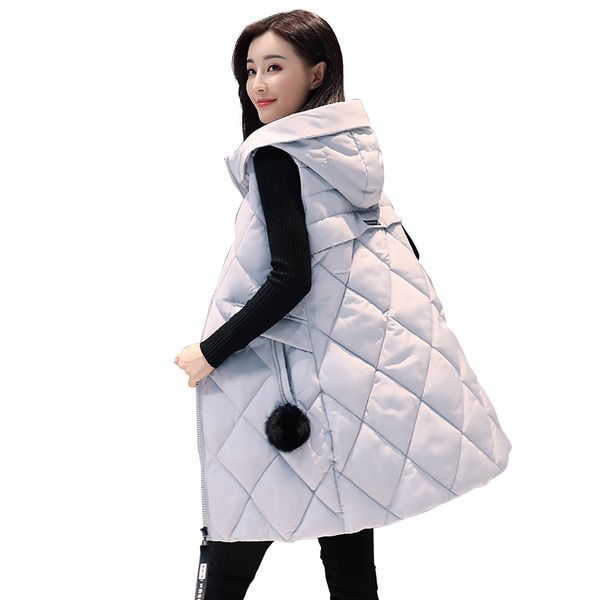 

2021 newautumn winter women waistcoat fashion female sleeveless jacket hooded warm long vest colete feminino plus size ibm3, Black;white