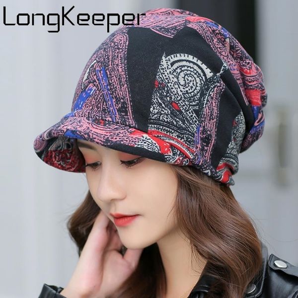 

longkeeper fashion women beanies autumn multifunctional caps winter scarf hats female warm visor bonnet casual skullies gorros y201024, Blue;gray
