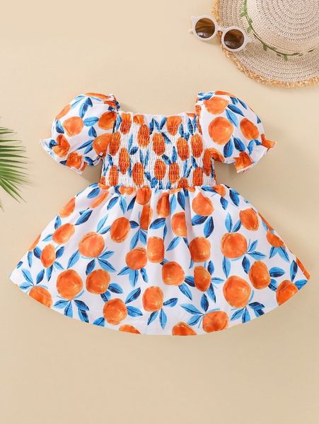 

baby allover fruit print shirred puff sleeve dress she, Red;yellow